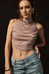 Ruched Backless Top-Beige
